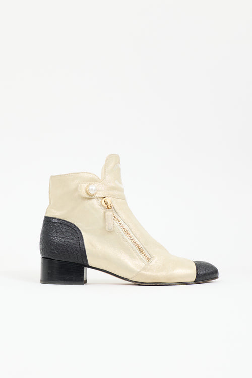Chanel Glitter Suede CC Ankle Boot