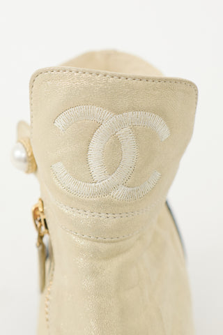 Chanel Glitter Suede CC Ankle Boot