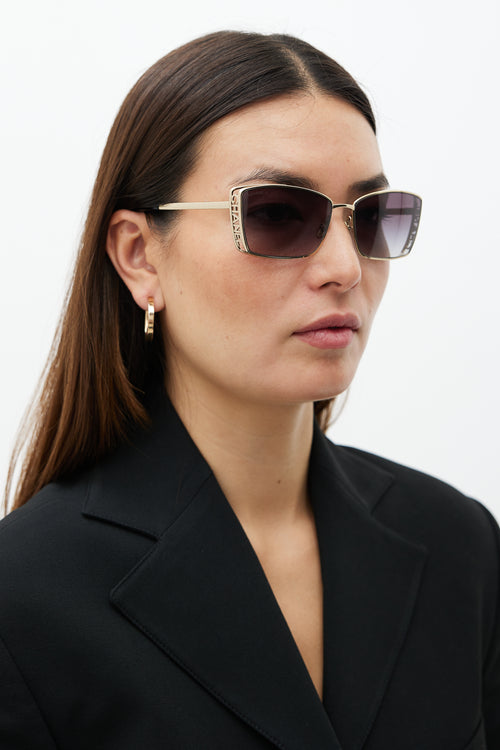 Chanel Gold & Black 71542 Rectangular Sunglasses