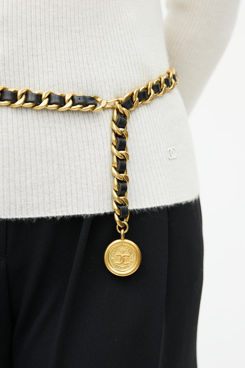 Chanel Gold & Black Leather Chainlink Charm Belt