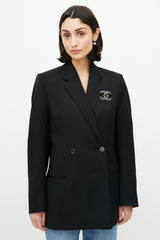 Chanel Gold & Black Logo Chainlink Brooch
