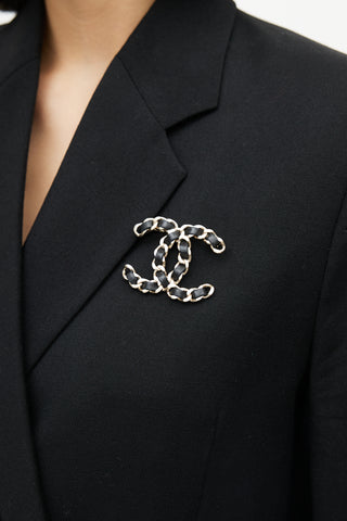 Chanel Gold & Black Logo Chainlink Brooch