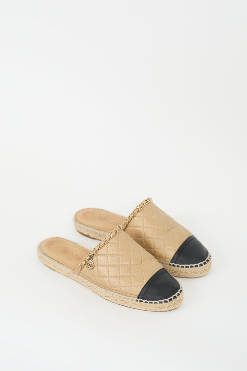 Chanel Gold & Black Quilted Leather Espadrille Mule