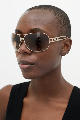 Chanel Gold & Brown 4150 Aviator Sunglasses