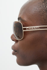 Chanel Gold & Brown 4150 Aviator Sunglasses