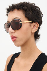 Chanel Gold & Brown Marbled CC Oval Sunglasses