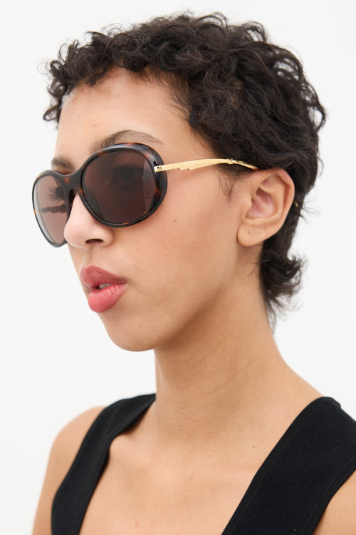 Chanel Gold & Brown Marbled CC Oval Sunglasses