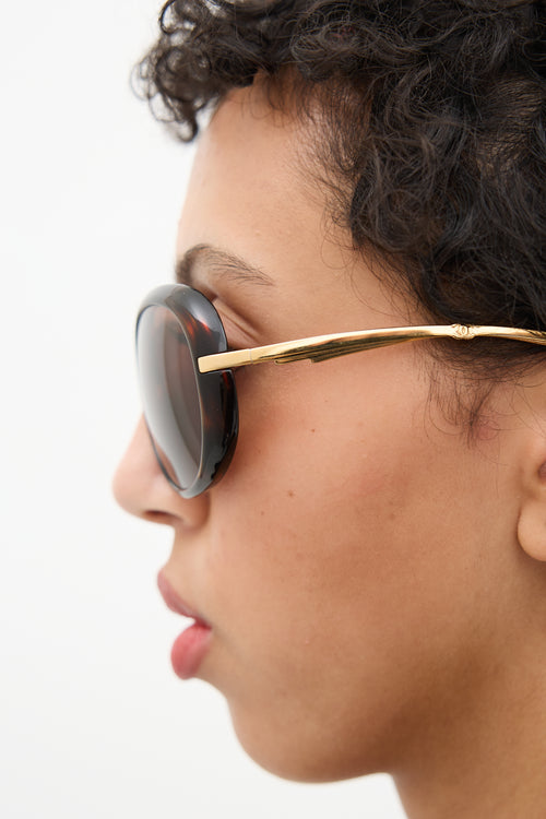 Chanel Gold & Brown Marbled CC Oval Sunglasses
