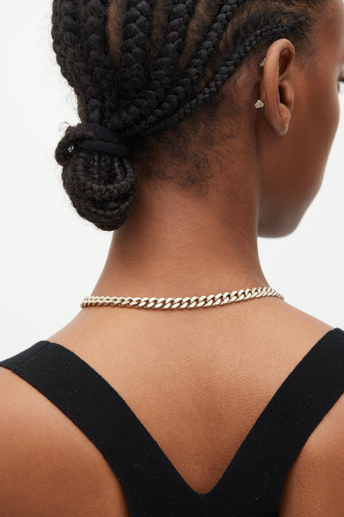 Chanel Gold & Burgundy Chainlink Logo Necklace