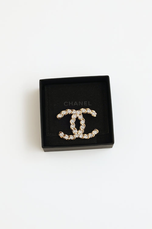 Chanel Spring 2019 CC Logo Crystal Embellished Brooch