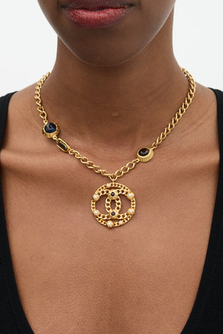 Chanel FW 2018 Gemstone CC Pendant Necklace
