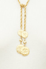 Chanel Gold Crystal Chainlink Coin Pendant Necklace