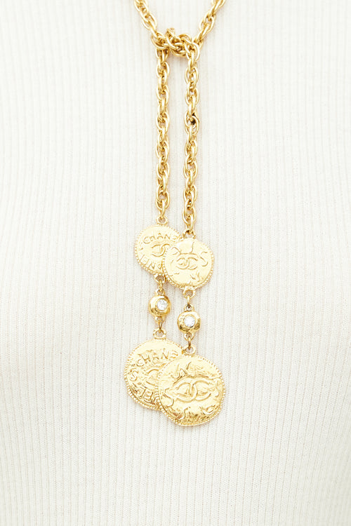 Chanel Gold Crystal Chainlink Coin Pendant Necklace