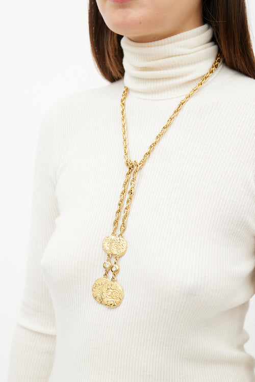 Chanel Gold Crystal Chainlink Coin Pendant Necklace