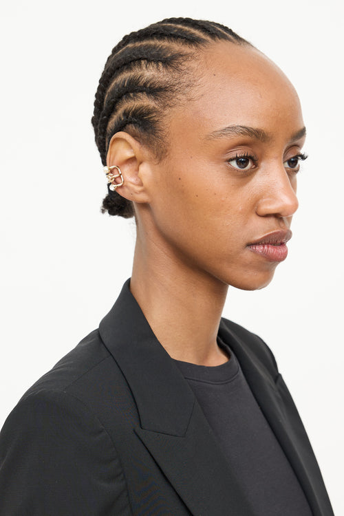 Chanel2023 Faux Pearl Crystal Logo Ear Cuff