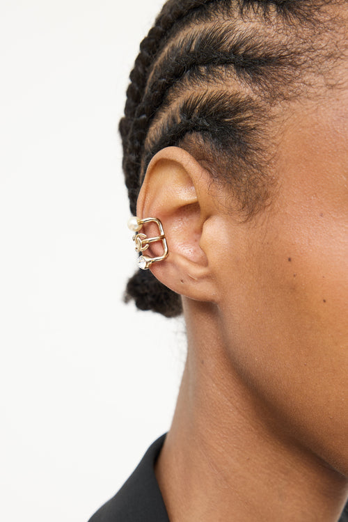 Chanel2022 Faux Pearl Crystal Logo Ear Cuff