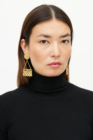 Chanel Gold Flap Pendant Drop Earring