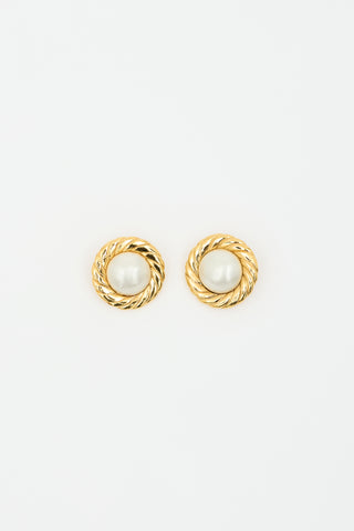 Chanel Vintage Gold Plated & Faux Pearl Clip On Earrings