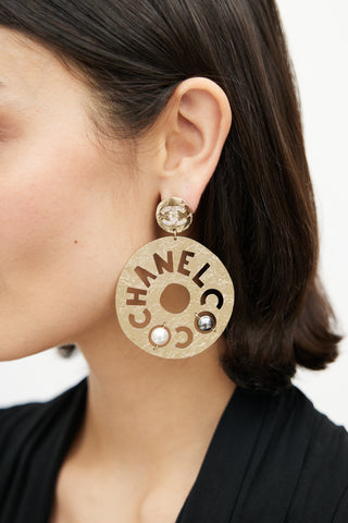 Chanel Gold & Silver Papyrus Logo Earring