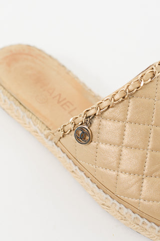 Chanel Gold & Black Quilted Leather Espadrille Mule