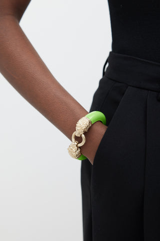 Chanel Green & Gold Enamel Two Head Bracelet