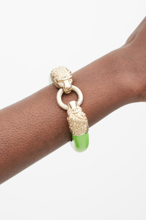 Chanel Green & Gold Enamel Two Head Bracelet
