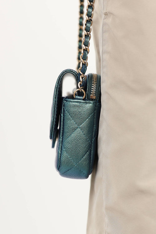 2021 Iridescent Classic Flap Phone Holder on Chain Bag