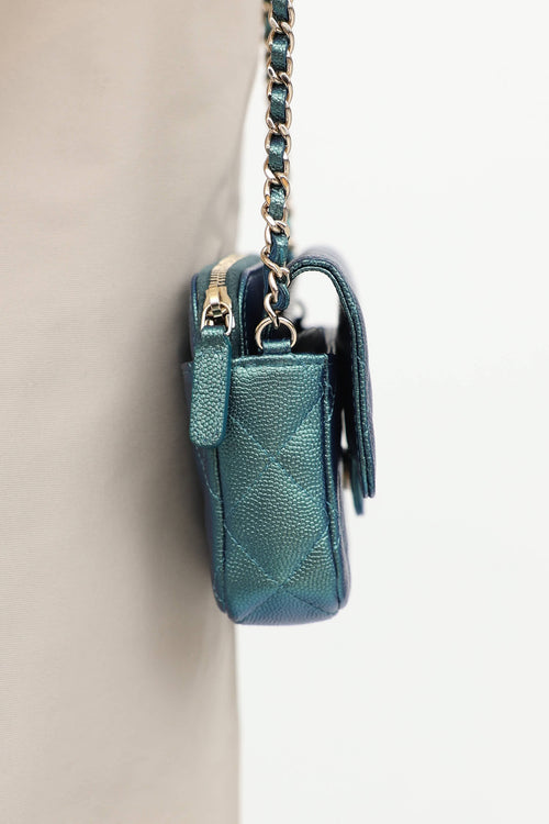2021 Iridescent Classic Flap Phone Holder on Chain Bag