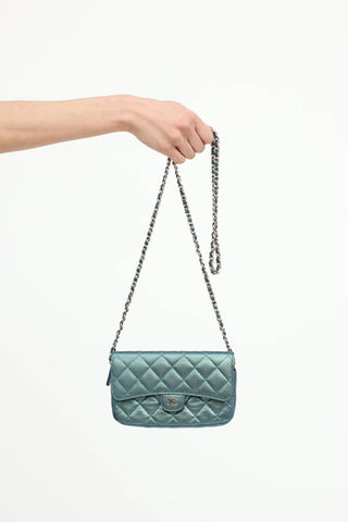 2021 Iridescent Classic Flap Phone Holder on Chain Bag