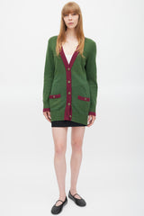 Chanel Green & Purple Trimmed CC Button Cardigan