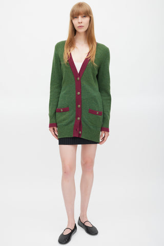 Chanel Green & Purple Trimmed CC Button Cardigan