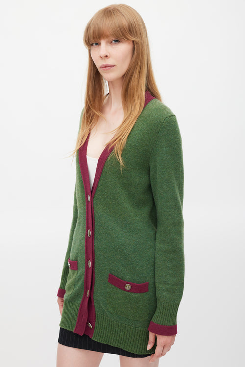 Chanel Green & Purple Trimmed CC Button Cardigan