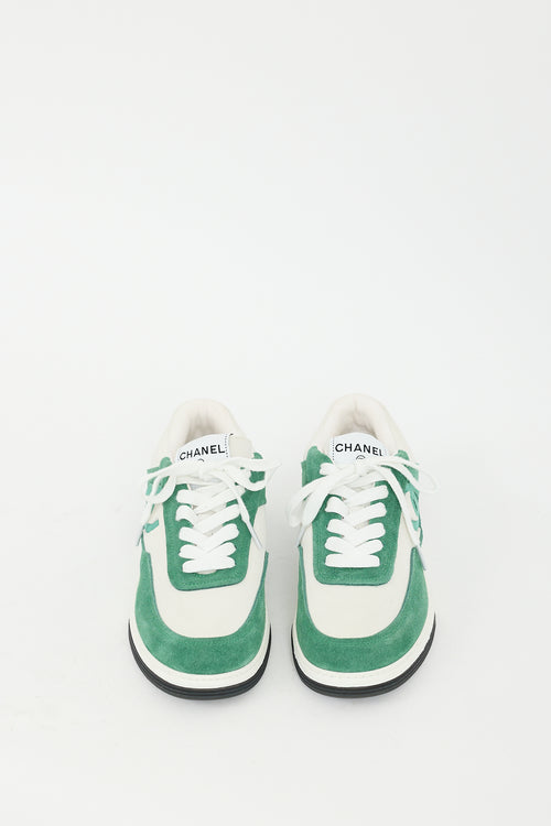 Chanel Green & White Suede CC Low Top Sneaker