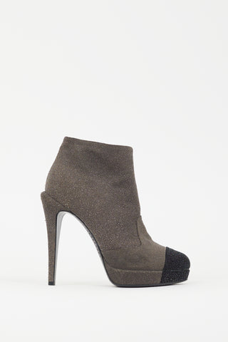 Chanel Grey & Black Glitter Platform Boot