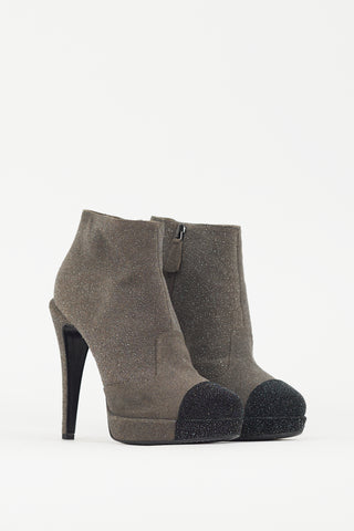 Chanel Grey & Black Glitter Platform Boot