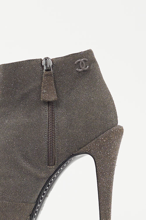 Chanel Grey & Black Glitter Platform Boot
