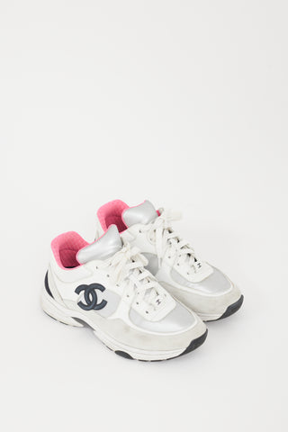 Chanel Grey & Black Leather CC Logo Sneaker