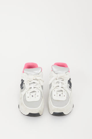 Chanel Grey & Black Leather CC Logo Sneaker