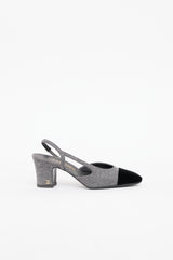 Chanel Black & Grey Velvet Cap Toe Heel
