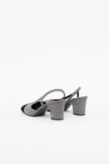 Chanel Black & Grey Velvet Cap Toe Heel