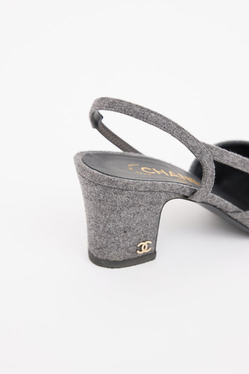 Chanel Black & Grey Velvet Cap Toe Heel