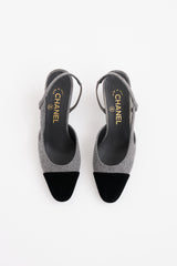 Chanel Black & Grey Velvet Cap Toe Heel