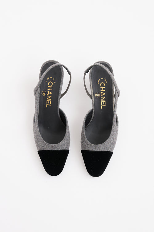 Chanel Black & Grey Velvet Cap Toe Heel