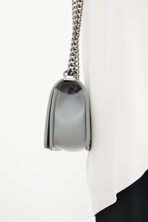 Chanel Grey Chevron Silver chain Medium Boy Bag
