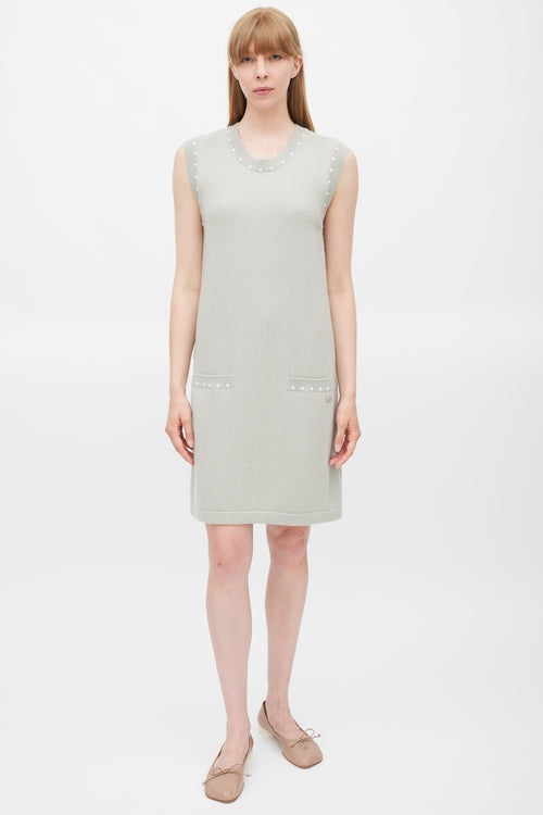 Chanel Grey Cotton & Cashmere Pearl Trimmed Dress