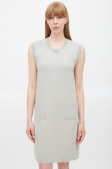 Chanel Grey Cotton & Cashmere Pearl Trimmed Dress