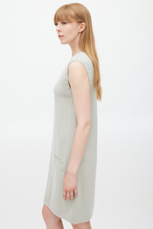 Chanel Grey Cotton & Cashmere Pearl Trimmed Dress