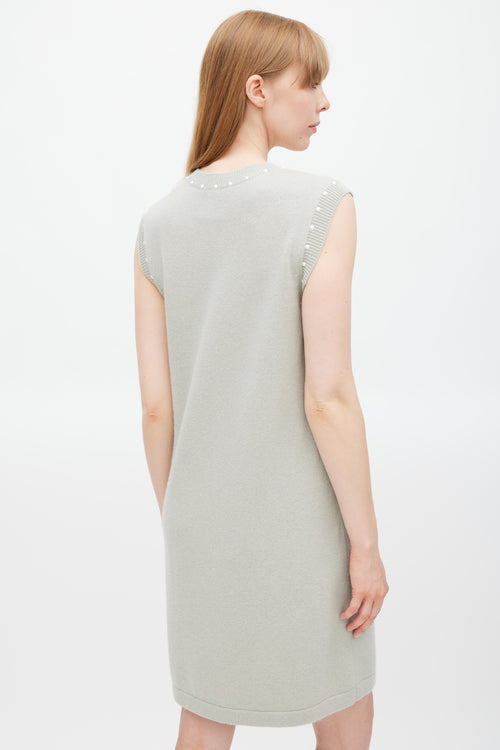 Chanel Grey Cotton & Cashmere Pearl Trimmed Dress