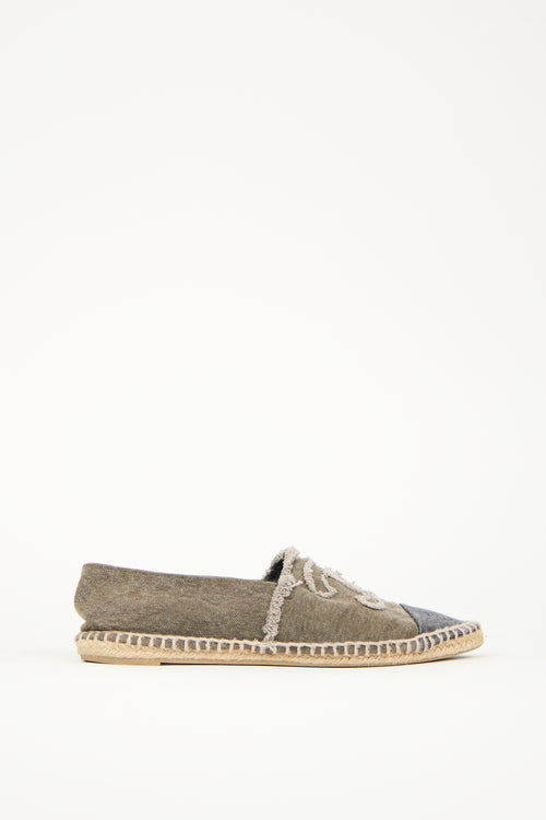 Chanel Green & Navy Canvas CC Espadrille