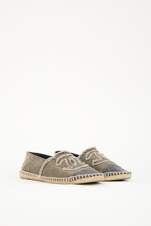 Chanel Green & Navy Canvas CC Espadrille